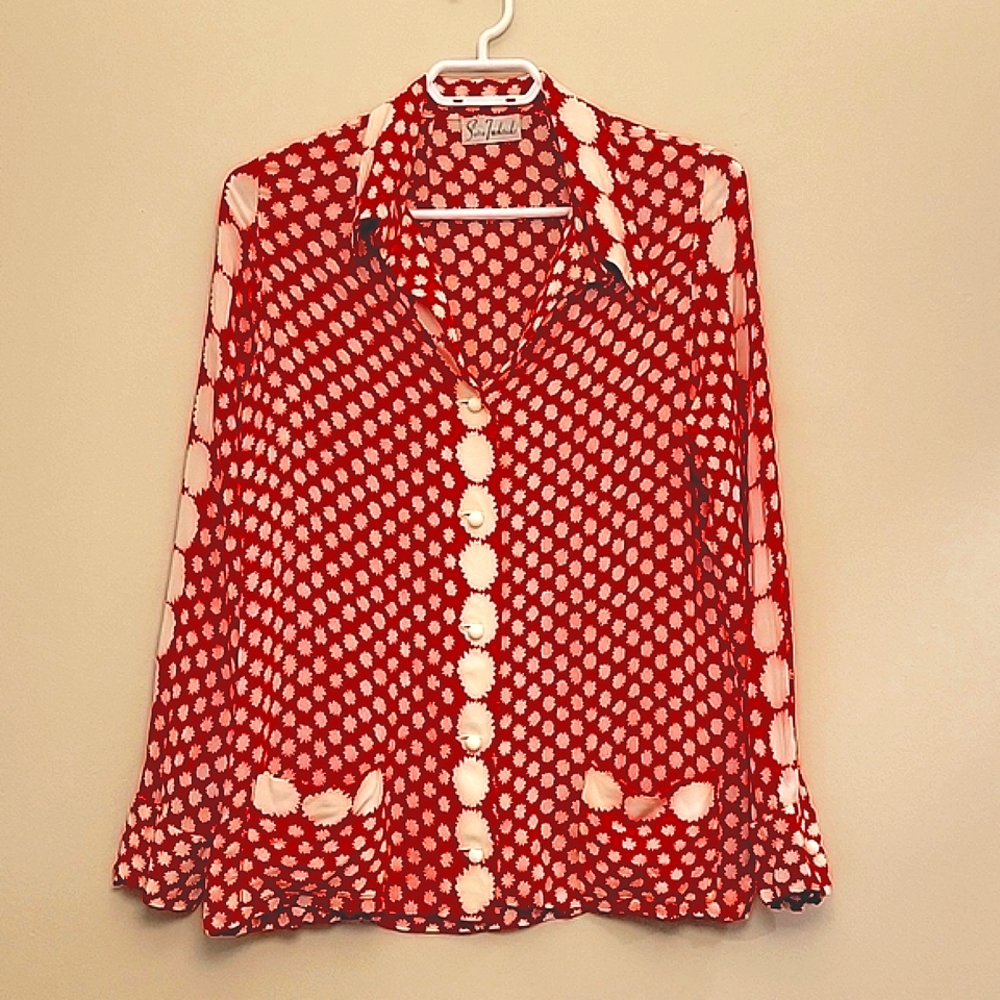 1970s 🌼 Print Cute Button Blouse with Pockets 🥹